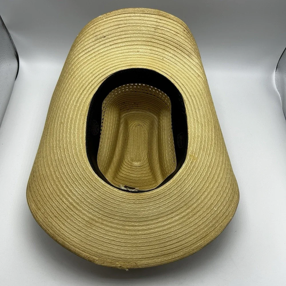 Straw Cowboy Hat Laredo Texas Western Beige Feather Hat Band Mens Womens 6 7/8